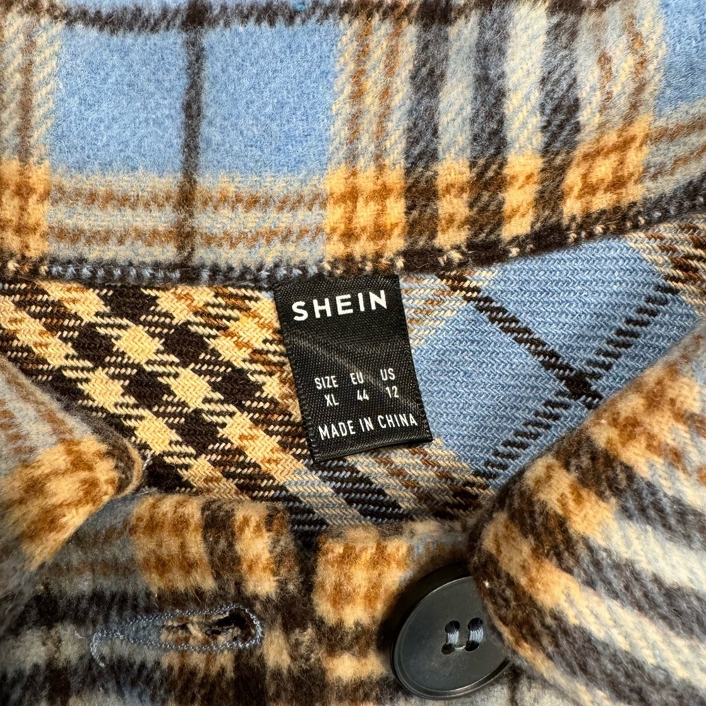 SHEIN Blue and Brown Plaid Shirt - Picture 4 of 5